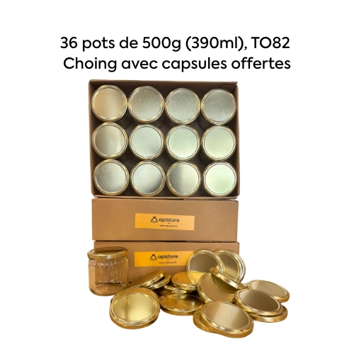 Pot en verre 500g (390ml) TO82 Chonig, pack de 36 avec capsules or — Apistore — photo 1 sur 2