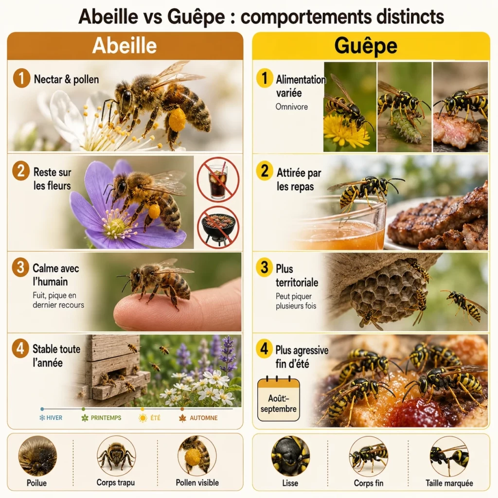 Différences de comportement entre guêpes et abeilles : alimentation, agressivité et rapport aux humains