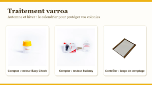 Traitement varroa en automne et en hiver : testeurs de varroa Easy Check et Swienty, lange de comptage
